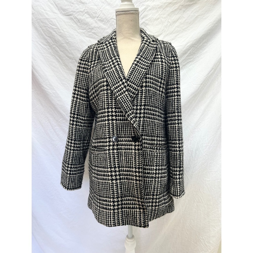 Talbots Houndstooth Blazer Womens Size 10 Black White Career Jacket